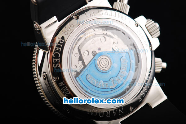 Ulysse Nardin Maxi Marine Swiss Valjoux 7750 Automatic Movement White Dial with Black Rubber Strap - Click Image to Close